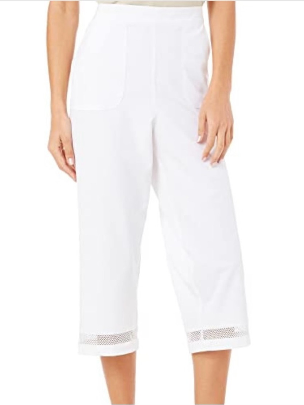 Alfred Dunner Women's White Now Eyelet Capri Pant Size 18
